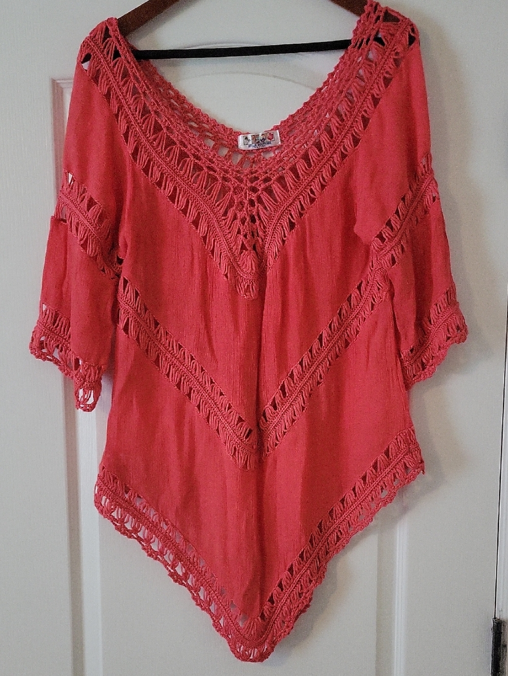 India Boutique Women's Crochet-Trim Beach Cover up  - Coral Pink-M/L